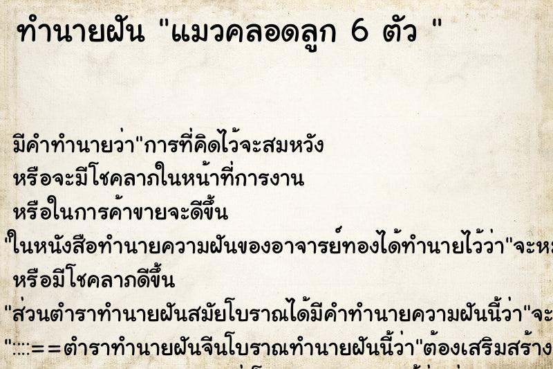 ทำนายฝัน แมวคลอดลูก 6 ตัว 